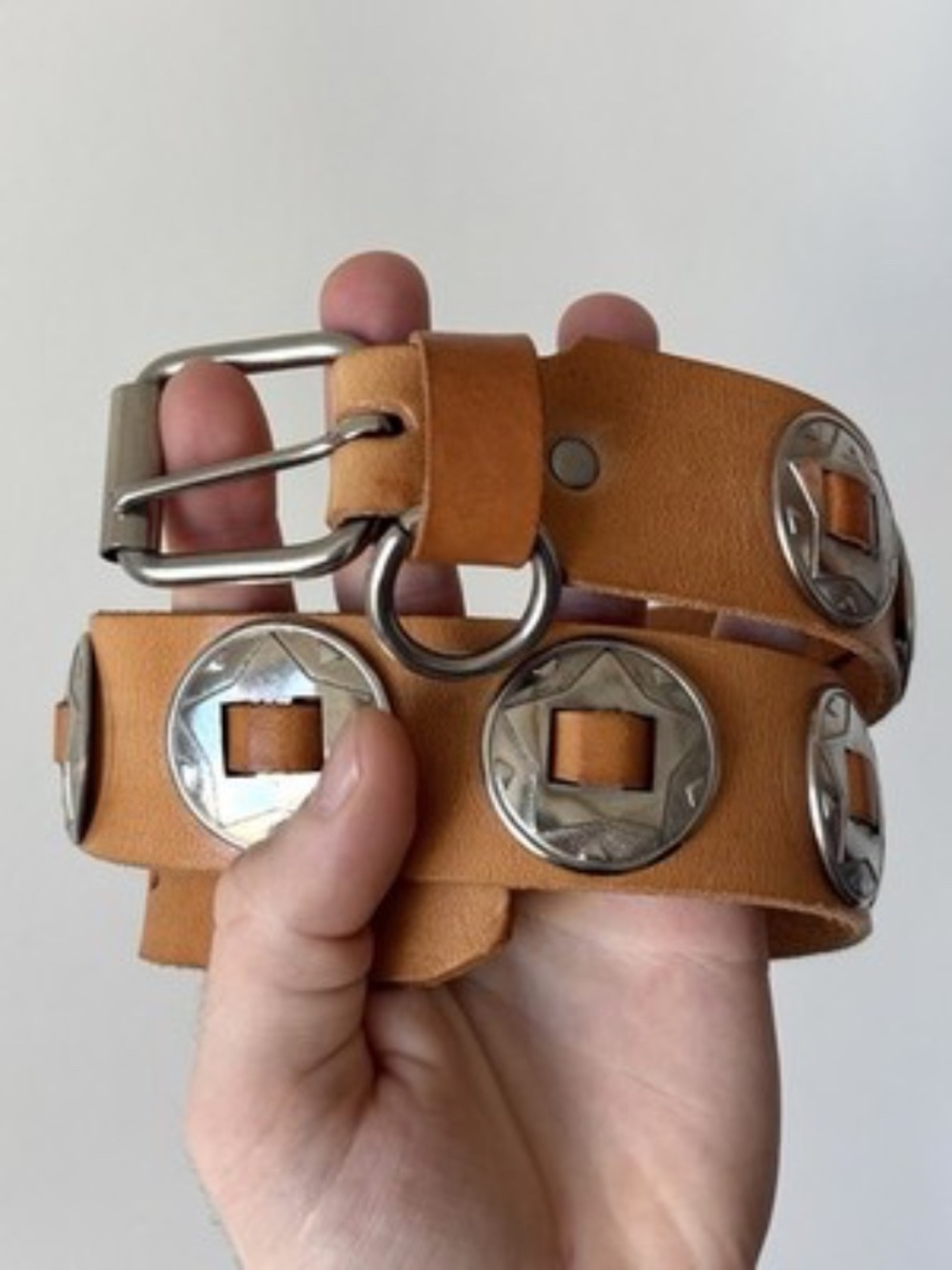 Vintage Ralph Lauren Western Wear Concho Leather Belt Size 28 Silver Medallion